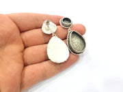 Earring Blank Base Settings Silver Resin Cabochon Base inlay Blank Mountings Antique Silver Plated Brass (25x18mm+10mm blank) 1 pair G15323