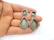 Earring Blank Base Settings Silver Resin Cabochon Base inlay Blank Mountings Antique Silver Plated Brass (25x18mm+10mm blank) 1 pair G15323
