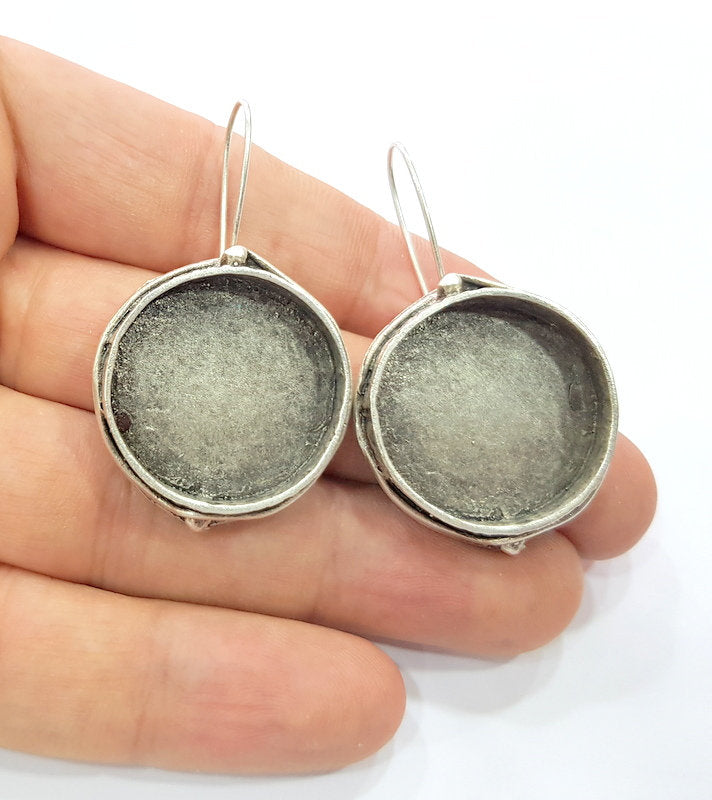 Earring Blank Base Settings Silver Resin Cabochon Base inlay Blank Mountings Antique Silver Plated Brass (24mm  blank) 1 pair G15324