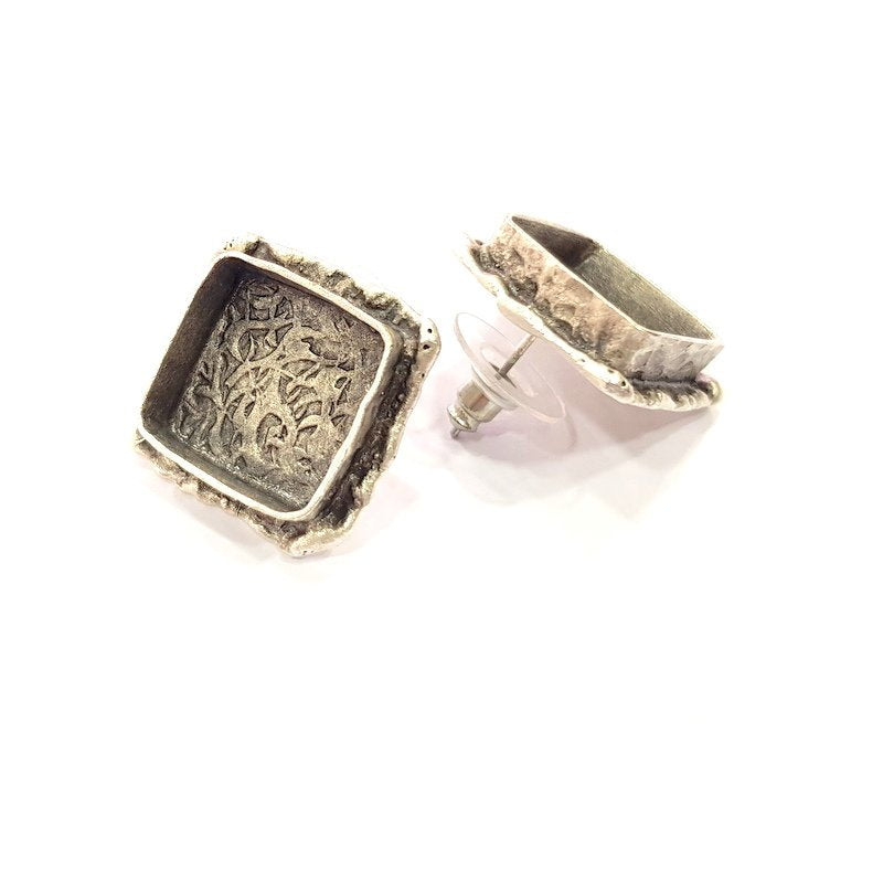 Earring Blank Base Settings Silver Resin Cabochon Base inlay Blank Mountings Antique Silver Plated Brass (14mm  blank) 1 pair G15327