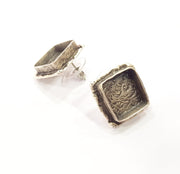 Earring Blank Base Settings Silver Resin Cabochon Base inlay Blank Mountings Antique Silver Plated Brass (14mm  blank) 1 pair G15327