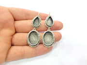 Earring Blank Base Settings Silver Resin Cabochon Base inlay Blank Mountings Antique Silver Plated Brass (20x15+14x10mm blank) 1 pair G15328