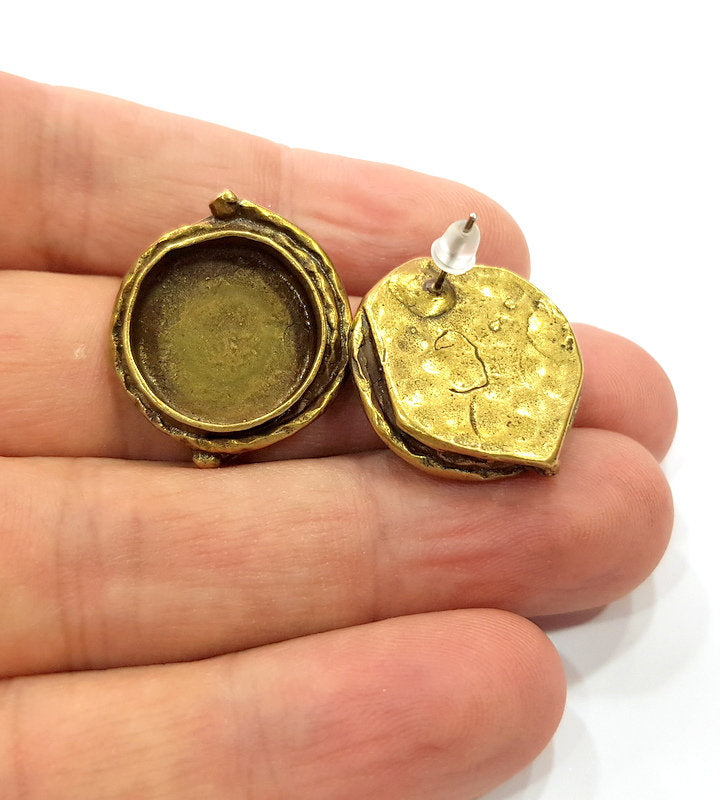 Earring Blank Base Settings Antique Bronze Resin Cabochon Base inlay Blank Mountings Antique Bronze Plated Brass (16mm  blank) 1 pair G15331