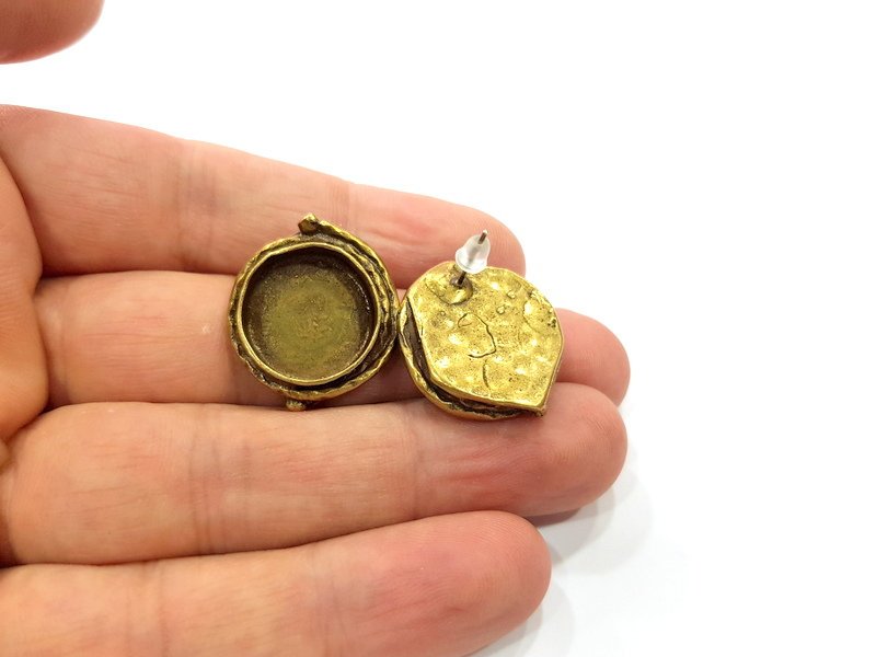 Earring Blank Base Settings Antique Bronze Resin Cabochon Base inlay Blank Mountings Antique Bronze Plated Brass (16mm  blank) 1 pair G15331