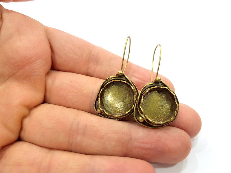 Earring Blank Base Settings Antique Bronze Resin Cabochon Base inlay Blank Mountings Antique Bronze Plated Brass (15mm  blank) 1 pair G15333