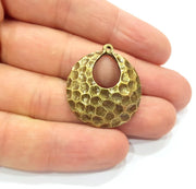 2 Hammered Round Charms Antique Bronze Charm Antique Bronze Plated Metal  (28mm) G15334