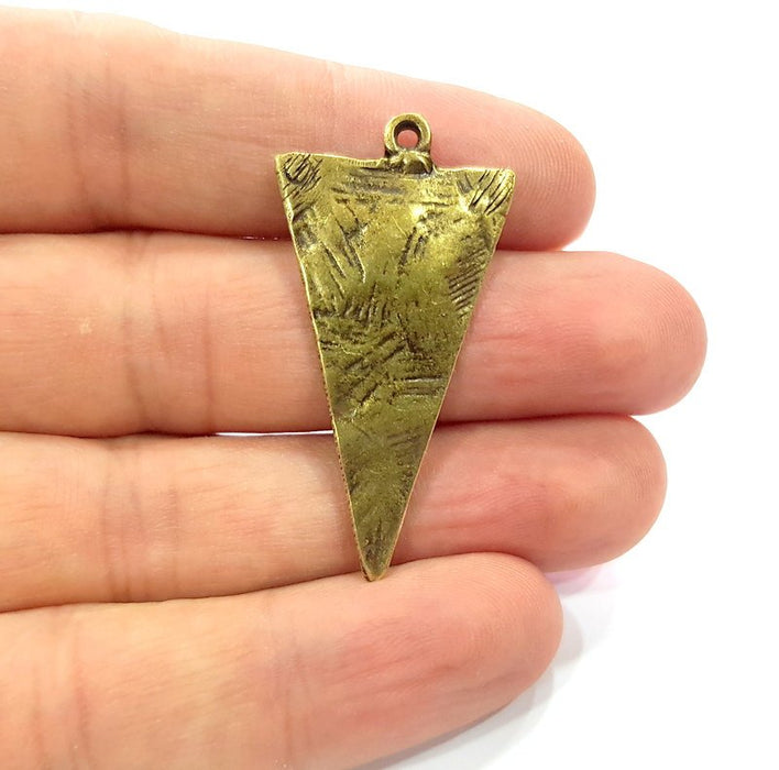 2 Geometric Triangle Charms Antique Bronze Charm Antique Bronze Plated Metal  (43x22mm) G15337