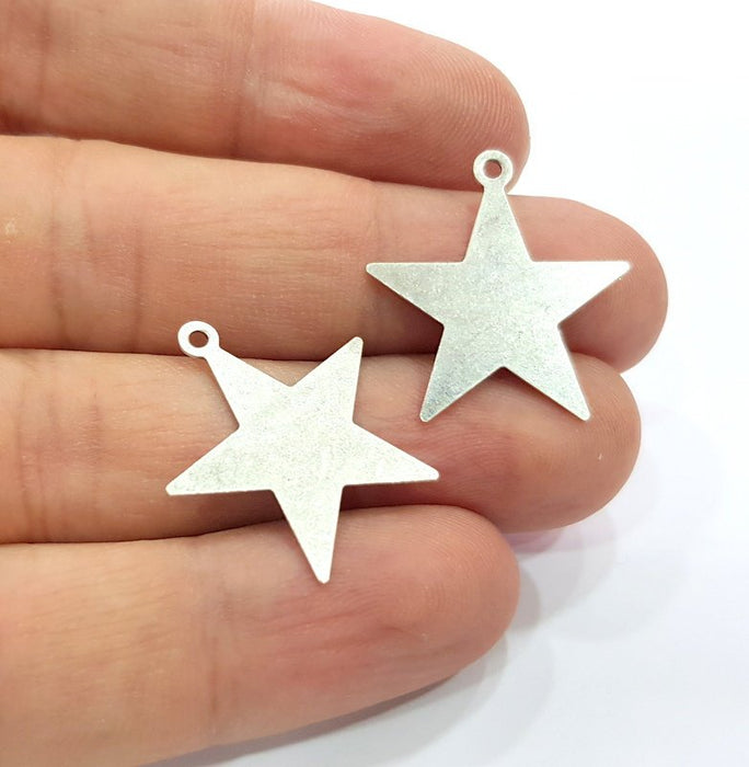 10 Star Charm Silver Charms Antique Silver Plated Brass (24x22mm) G15346