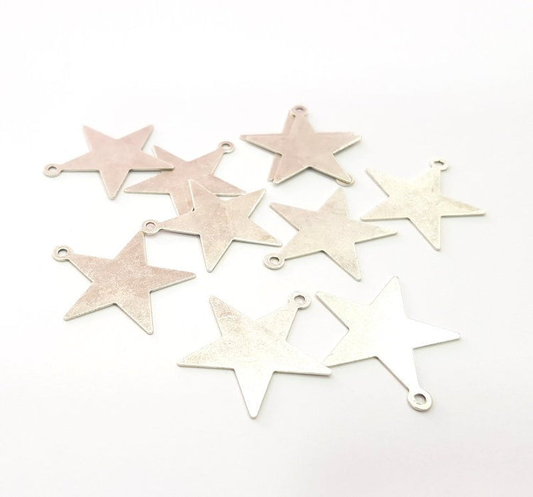 10 Star Charm Silver Charms Antique Silver Plated Brass (24x22mm) G15346