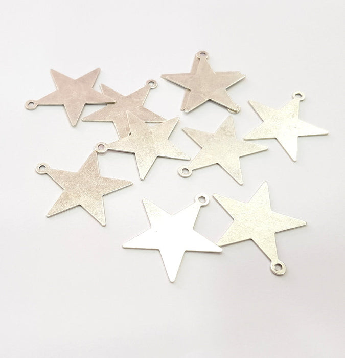 10 Star Charm Silver Charms Antique Silver Plated Brass (24x22mm) G15346