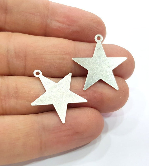 10 Star Charm Silver Charms Antique Silver Plated Brass (24x22mm) G15346