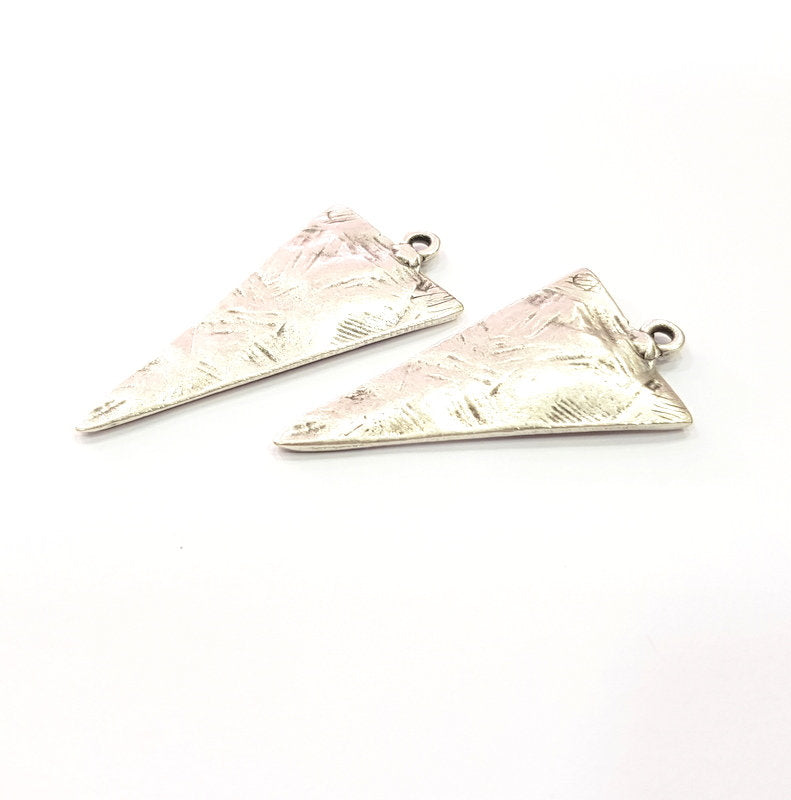 2 Triangle Charm Silver Charm Antique Silver Plated Metal (44x22 mm)  G15348