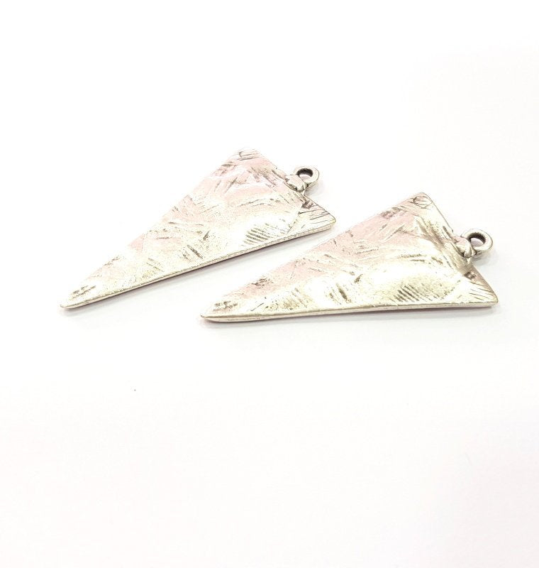 2 Triangle Charm Silver Charm Antique Silver Plated Metal (44x22 mm)  G15348