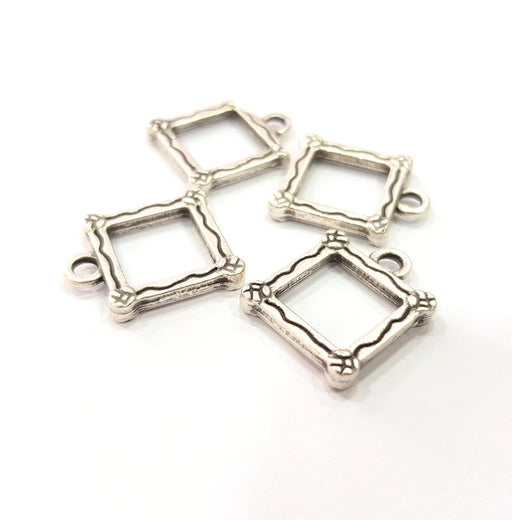 10 Square Charm Silver Charm Antique Silver Plated Metal (14 mm)  G10914