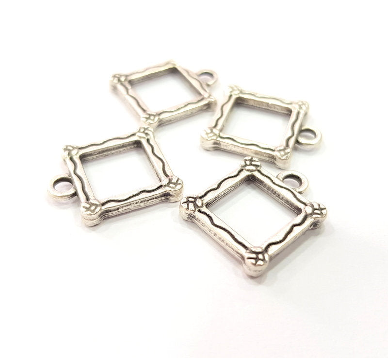 10 Square Charm Silver Charm Antique Silver Plated Metal (14 mm)  G10914