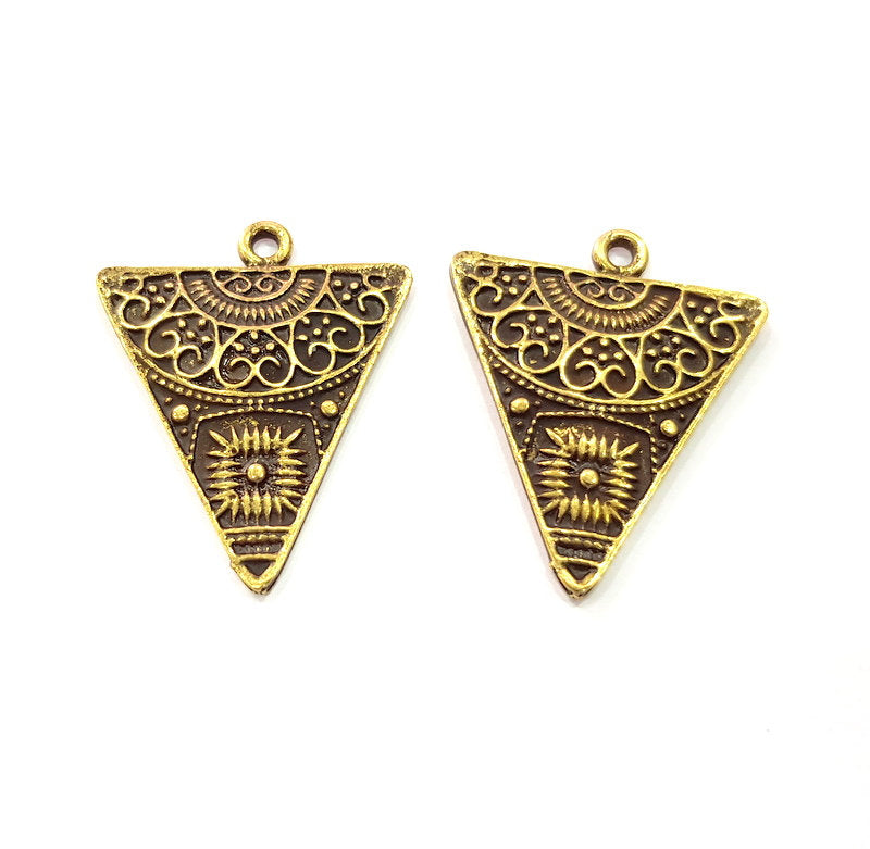 2 Triangle Charms Antique Bronze Charm Antique Bronze Plated Metal  (36x28mm) G15350