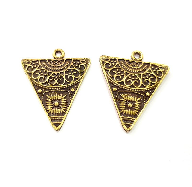 2 Triangle Charms Antique Bronze Charm Antique Bronze Plated Metal  (36x28mm) G15350