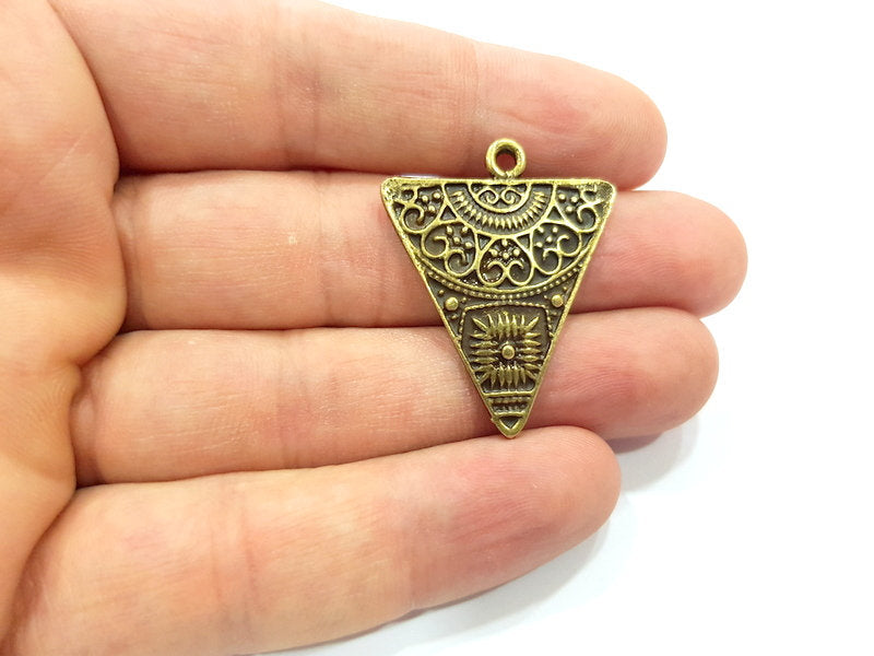 2 Triangle Charms Antique Bronze Charm Antique Bronze Plated Metal  (36x28mm) G15350