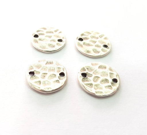 10 Silver Charms Round Stamp Charms 10mm Hammered Brass Tag Antique Silver Plated Brass  Charms   G14414