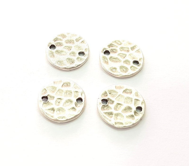 10 Silver Charms Round Stamp Charms 10mm Hammered Brass Tag Antique Silver Plated Brass  Charms   G14414