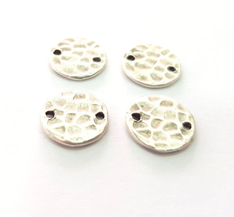 10 Silver Charms Round Stamp Charms 10mm Hammered Brass Tag Antique Silver Plated Brass  Charms   G14414