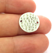 4 Silver Charms Round Stamp Charms 16mm Hammered Brass Tag Antique Silver Plated Brass  Charms   G14415