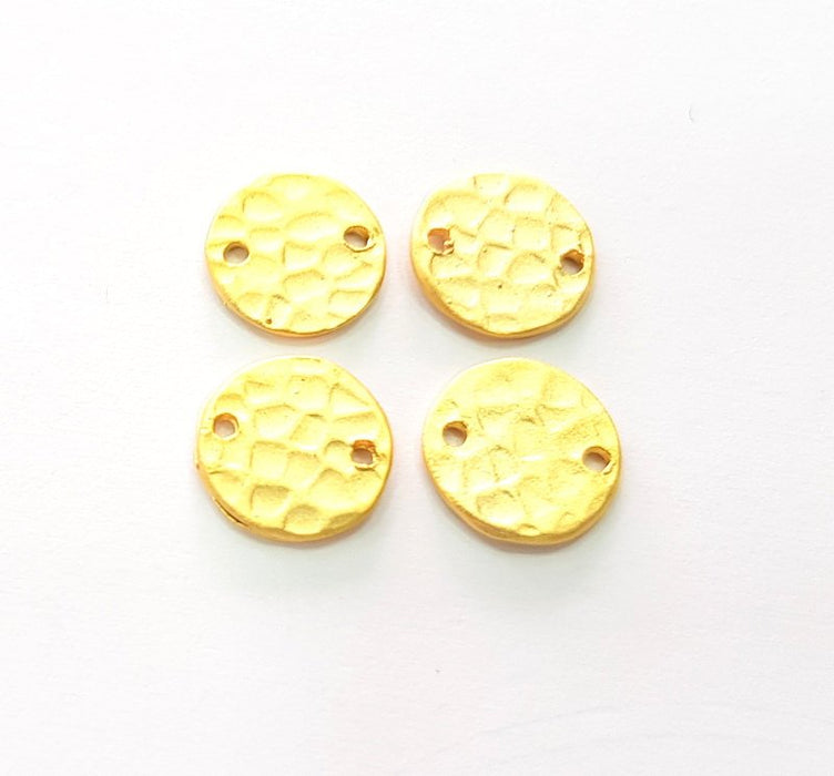 4 Gold Charms Gold Plated Hammered Stamp Round Charm Tag (10mm)   G14416