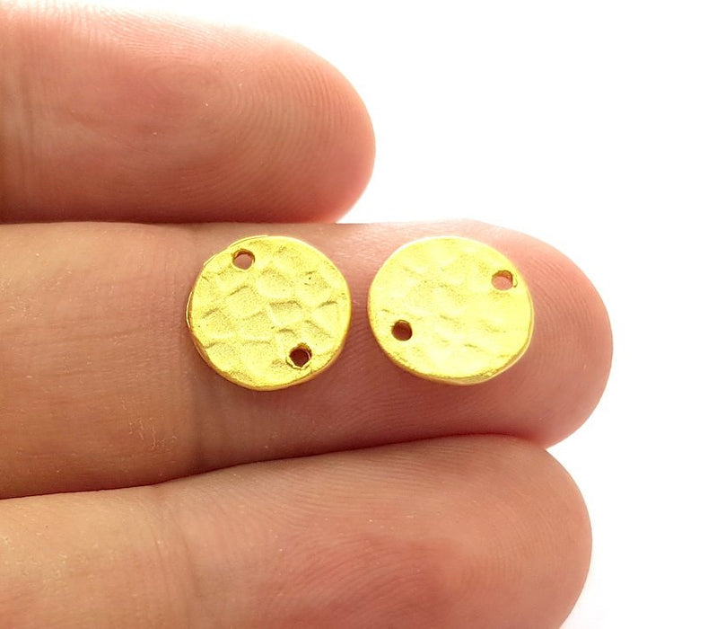 4 Gold Charms Gold Plated Hammered Stamp Round Charm Tag (10mm)   G14416