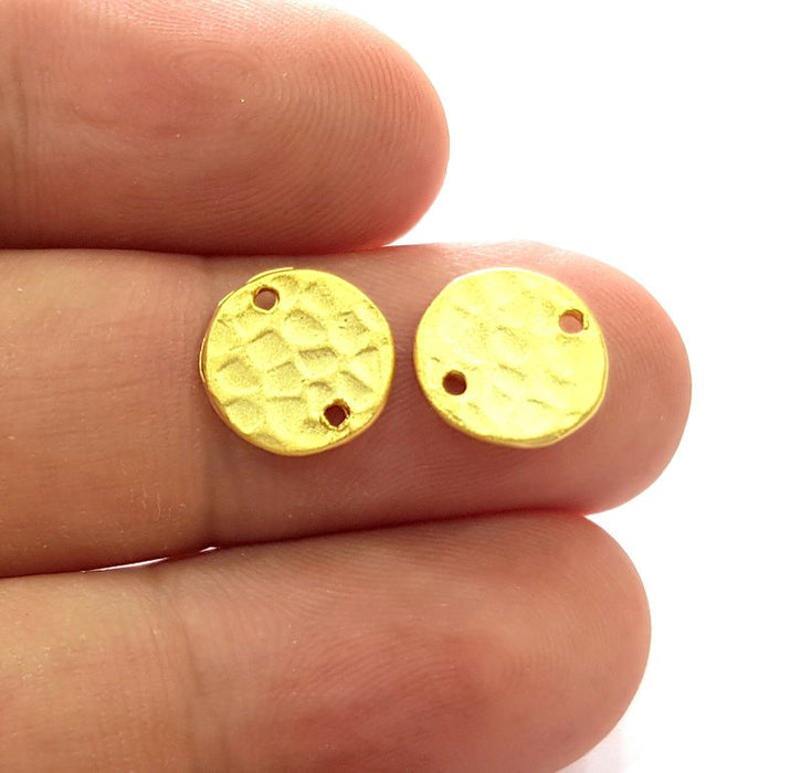 4 Gold Charms Gold Plated Hammered Stamp Round Charm Tag (10mm)   G14416