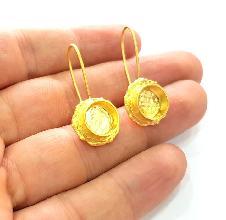 Earring Blank Base Settings Gold Resin Blank Cabochon Bases inlay Blank Mountings Matte Gold Plated Brass (10mm blank ) 1 Set  G14418