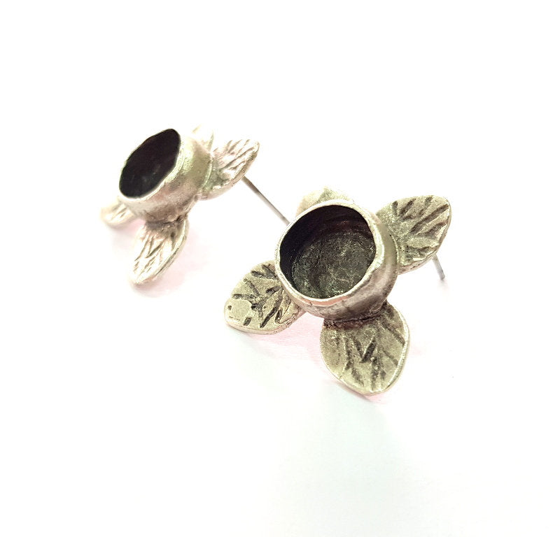 Earring Blank Base Settings Silver Resin Blank Cabochon Base inlay Blank Mountings Antique Silver Plated Brass (10mm blank) 1 Set  G14420