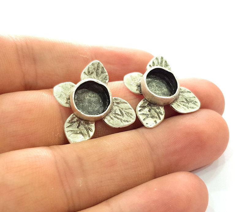 Earring Blank Base Settings Silver Resin Blank Cabochon Base inlay Blank Mountings Antique Silver Plated Brass (10mm blank) 1 Set  G14420