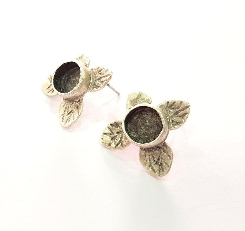 Earring Blank Base Settings Silver Resin Blank Cabochon Base inlay Blank Mountings Antique Silver Plated Brass (10mm blank) 1 Set  G14420
