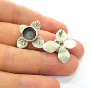 Earring Blank Base Settings Silver Resin Blank Cabochon Base inlay Blank Mountings Antique Silver Plated Brass (10mm blank) 1 Set  G14420
