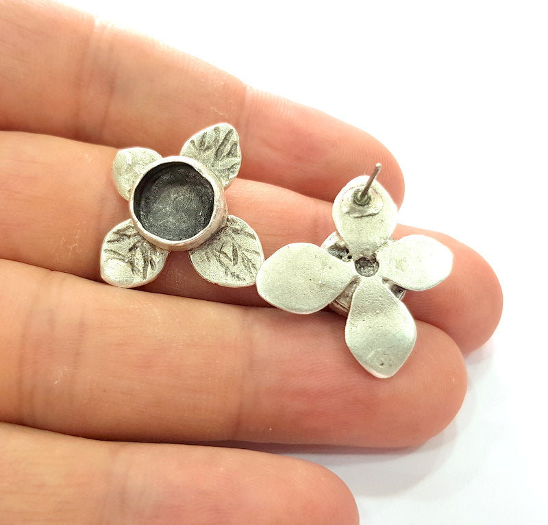 Earring Blank Base Settings Silver Resin Blank Cabochon Base inlay Blank Mountings Antique Silver Plated Brass (10mm blank) 1 Set  G14420