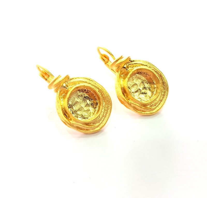 Earring Blank Base Settings Gold Resin Blank Cabochon Bases inlay Blank Mountings Matte Gold Plated Brass (10mm blank ) 1 Set  G14421