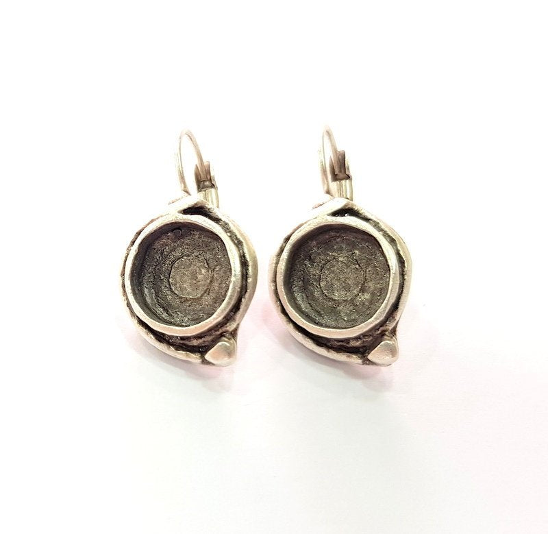 Earring Blank Base Settings Silver Resin Blank Cabochon Base inlay Blank Mountings Antique Silver Plated Brass (10mm blank) 1 Set  G14422