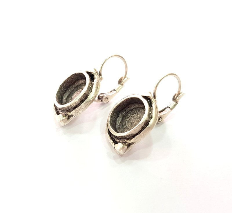 Earring Blank Base Settings Silver Resin Blank Cabochon Base inlay Blank Mountings Antique Silver Plated Brass (10mm blank) 1 Set  G14422