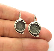 Earring Blank Base Settings Silver Resin Blank Cabochon Base inlay Blank Mountings Antique Silver Plated Brass (10mm blank) 1 Set  G14422