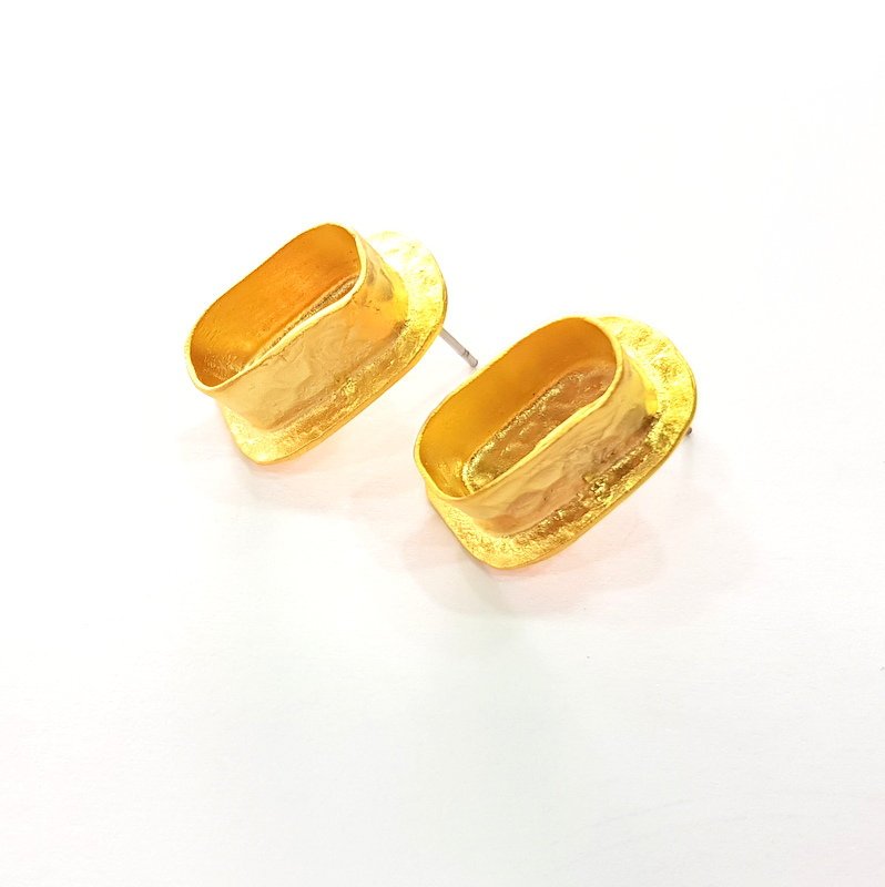 Earring Blank Base Settings Gold Resin Blank Cabochon Bases inlay Blank Mountings Matte Gold Plated Brass (14x6mm blank ) 1 Set  G14423