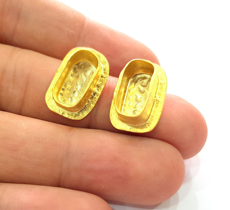Earring Blank Base Settings Gold Resin Blank Cabochon Bases inlay Blank Mountings Matte Gold Plated Brass (14x6mm blank ) 1 Set  G14423