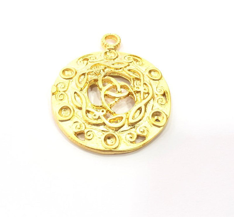 Gold Round Pendant Gold Plated Metal (36mm)  G15368