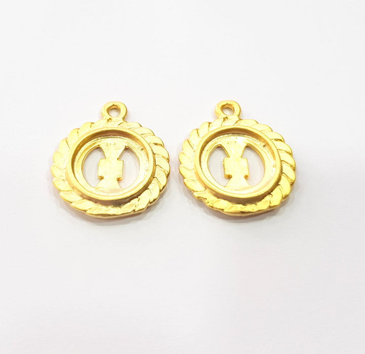 2 Turbine Charm Blank Cabochon Blank Base Mountings Gold Plated Metal (25mm)  G15373