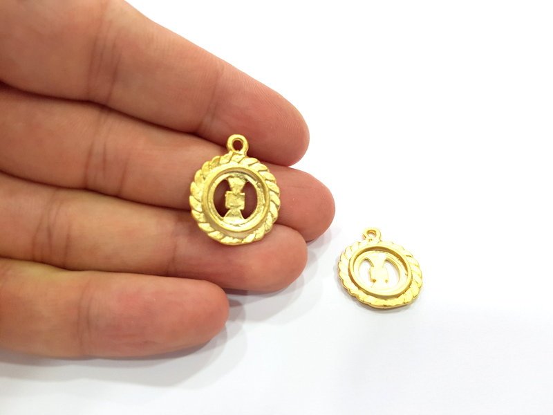 2 Turbine Charm Blank Cabochon Blank Base Mountings Gold Plated Metal (25mm)  G15373