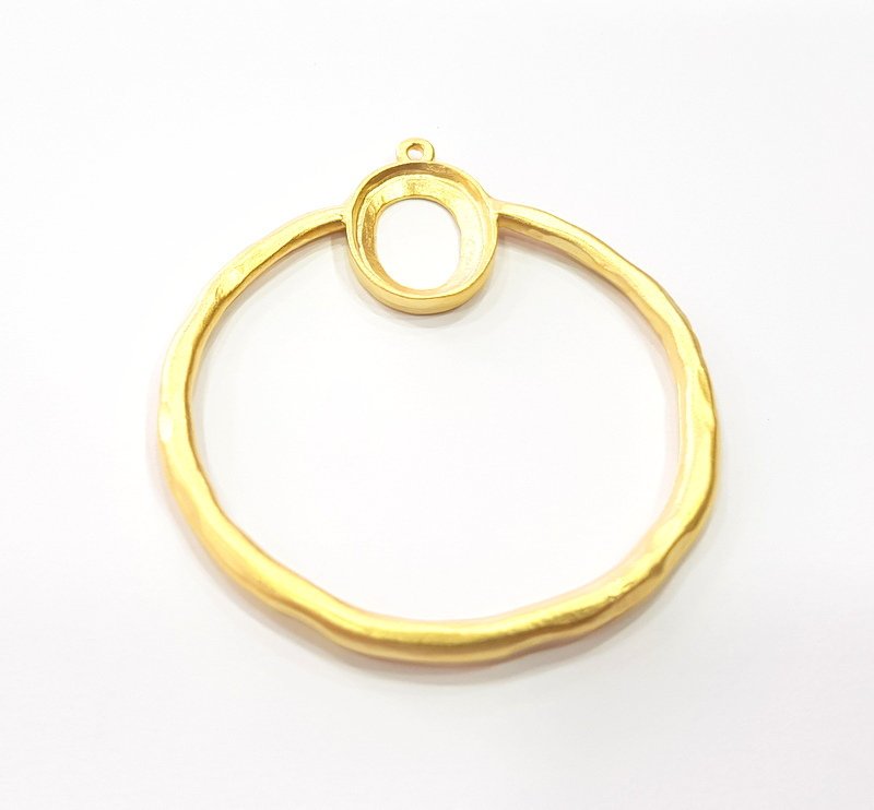 Gold Circle Pendant Blank Base Mountings Gold Plated Metal (50mm)  G15375