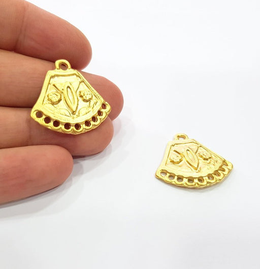2 Gold Patterned Connector Charm Gold Charms Gold Plated Metal (27x26mm)  G15377