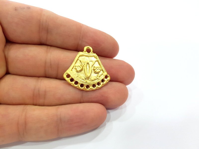 2 Gold Patterned Connector Charm Gold Charms Gold Plated Metal (27x26mm)  G15377