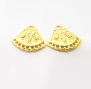 2 Gold Patterned Connector Charm Gold Charms Gold Plated Metal (27x26mm)  G15377