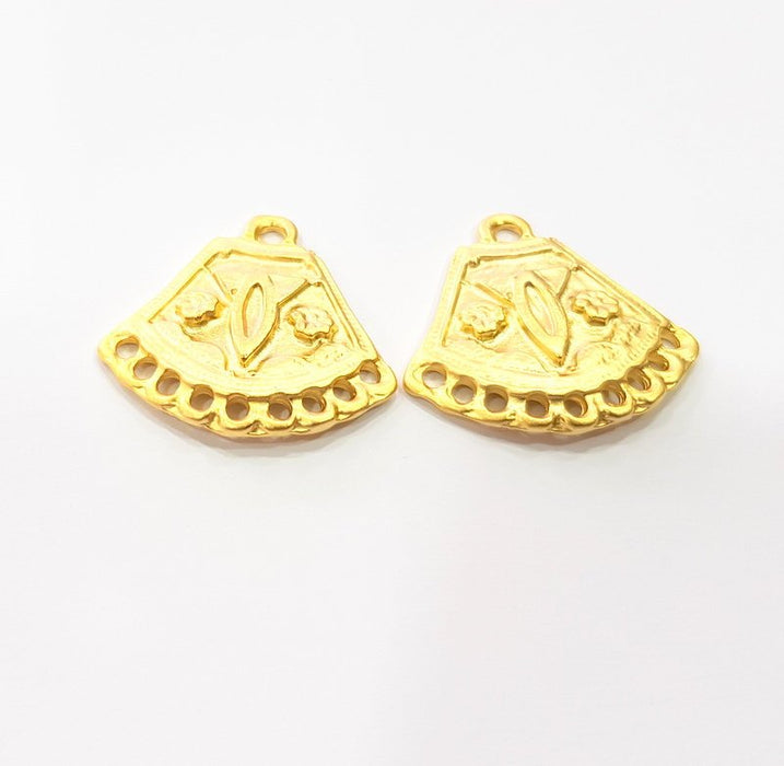 2 Gold Patterned Connector Charm Gold Charms Gold Plated Metal (27x26mm)  G15377