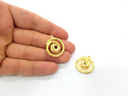 2 Gold Circle Charm Blank Cabochon Blank Base Mountings Gold Plated Metal (23mm)  G15378
